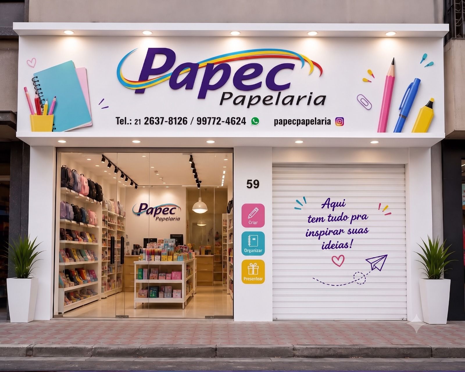 Fachada da loja Papec Papelaria, no Centro de Maricá